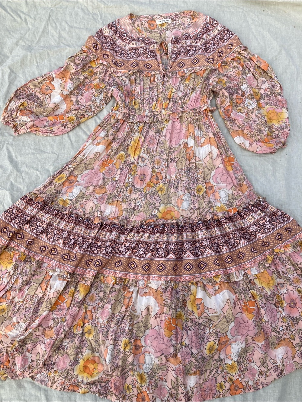 Vtg 60’s style full swingy boho dress Lin Jia shop rayon spell and the gypsy